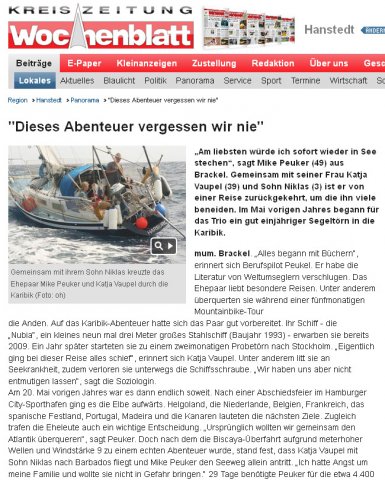 Wochenblatt über die NUKAMINI-Reise der klassisch am wind crew, Dezember 2012